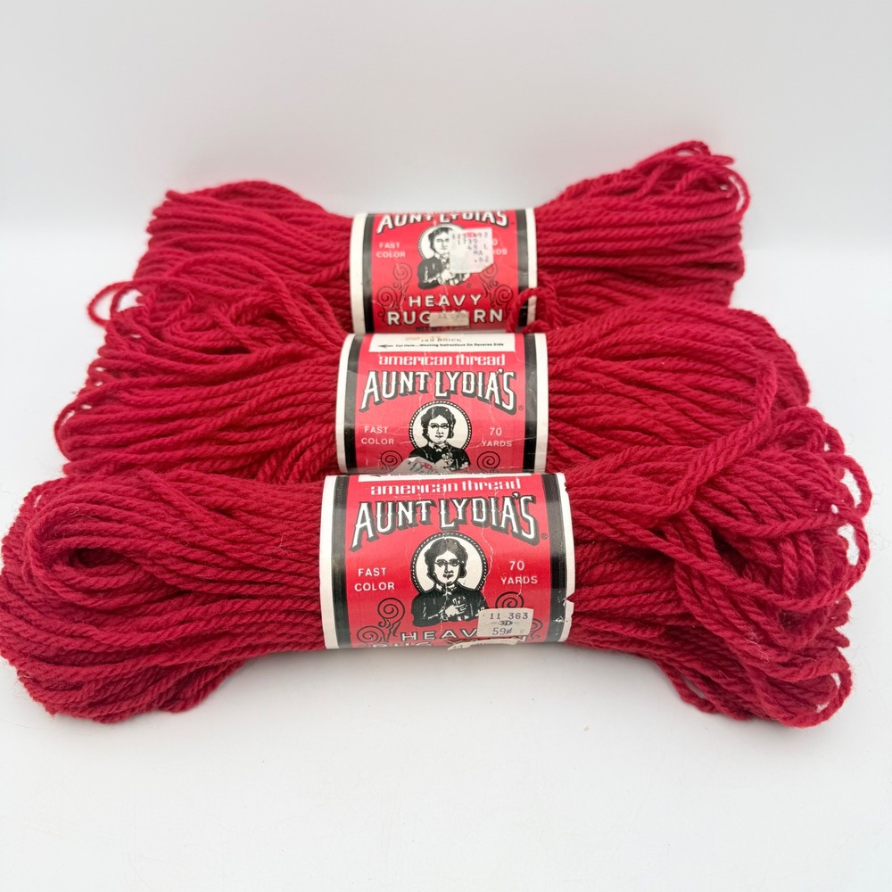 Vintage Aunt Lydia's Heavy Rug Yarn 145 Brick Red 70 Yards 3 Skeins Lot 235A